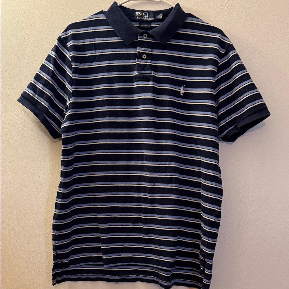 Polo by Ralph Lauren Men's Dark Blue and White Striped Polo